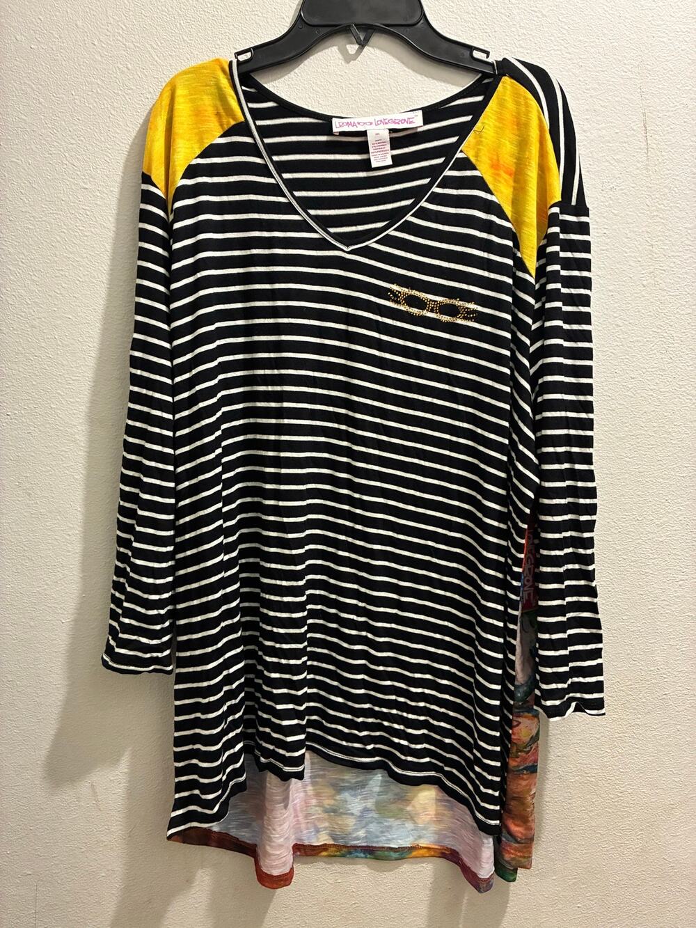 🔥 Leoma Lovegrove Artsy Mixed Media Striped High-Low Tunic Top - Size 2X 🔥
